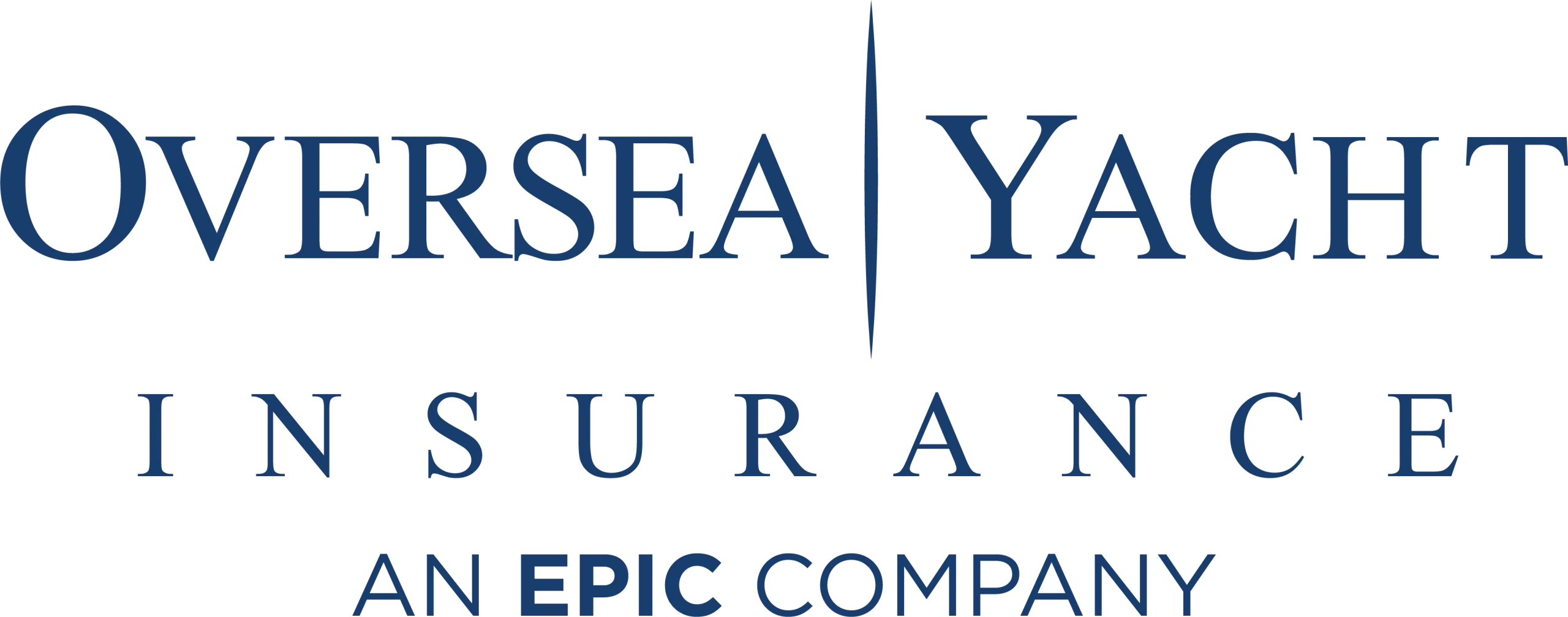 Logo for Oversea Yacht Insurance, an Epic Company, with blue text on a transparent background.